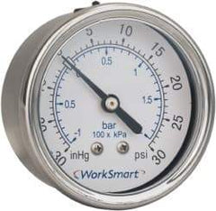 Value Collection - 2-1/2" Dial, 1/4 Thread, 30-0 Scale Range, Pressure Gauge - Center Back Connection Mount, Accurate to 3-2-3% of Scale - Americas Industrial Supply