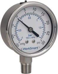 Value Collection - 2-1/2" Dial, 1/4 Thread, 0-300 Scale Range, Pressure Gauge - Lower Connection Mount, Accurate to 3-2-3% of Scale - Americas Industrial Supply