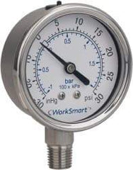 Value Collection - 2-1/2" Dial, 1/4 Thread, 30-0-30 Scale Range, Pressure Gauge - Lower Connection Mount, Accurate to 3-2-3% of Scale - Americas Industrial Supply