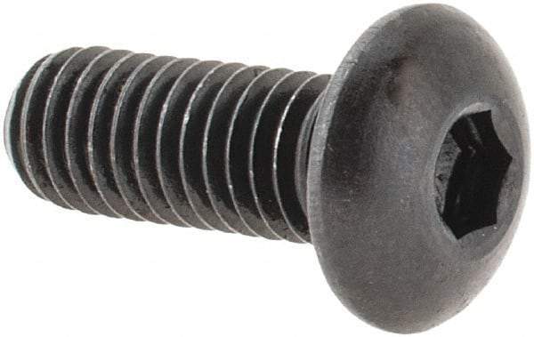 Made in USA - #10-32 UNF Hex Socket Drive, Button Screw - Alloy Steel, Black Oxide Finish, Fully Threaded, 1/2" Length Under Head - Americas Industrial Supply