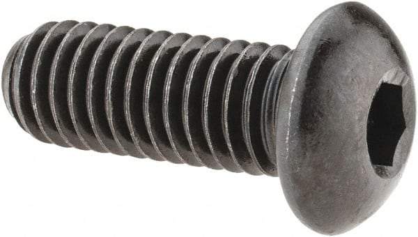 Made in USA - 3/8-16 UNC Hex Socket Drive, Button Screw - Alloy Steel, Black Oxide Finish, Fully Threaded, 1" Length Under Head - Americas Industrial Supply