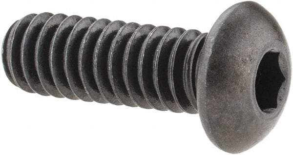 Made in USA - 1/4-20 UNC Hex Socket Drive, Button Screw - Alloy Steel, Black Oxide Finish, Fully Threaded, 3/4" Length Under Head - Americas Industrial Supply