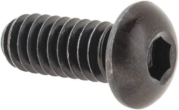 Made in USA - 1/4-20 UNC Hex Socket Drive, Button Screw - Alloy Steel, Black Oxide Finish, Fully Threaded, 5/8" Length Under Head - Americas Industrial Supply