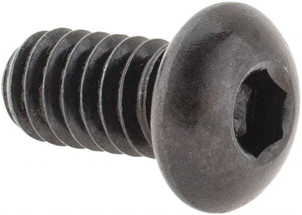 Made in USA - 1/4-20 UNC Hex Socket Drive, Button Screw - Alloy Steel, Black Oxide Finish, Fully Threaded, 1/2" Length Under Head - Americas Industrial Supply