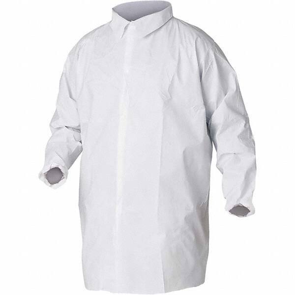 KleenGuard - Size XL White Lab Coat without Pockets - Microporous Film Laminate, Snap Front, Elastic Cuffs - Americas Industrial Supply