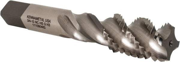 Kennametal - 3/4-10 UNC 4 Flute Bottoming Spiral Flute Tap - Vanadium High Speed Steel, Bright Finish, 4-1/4" OAL, Right Hand Flute, Right Hand Thread, H3 - Americas Industrial Supply