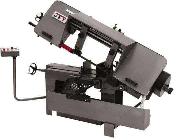 Jet - 9 x 16" Max Capacity, Manual Variable Speed Pulley Horizontal Bandsaw - 100 to 350 SFPM Blade Speed, 460 Volts, 45°, 3 Phase - Americas Industrial Supply