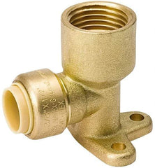 Value Collection - 1/2" Outside Diam, 1/2 NPT, Brass Push-to-Connect Tube Female Drop Ear Elbow - 200 Max psi, Tube to Female NPT Connection, EPDM O-Ring, Lead-Free - Americas Industrial Supply