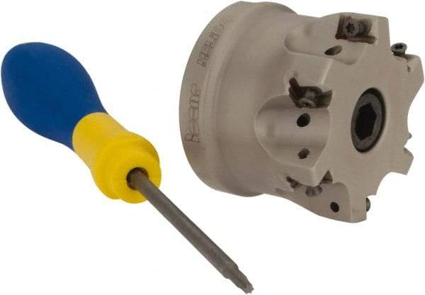 Iscar - 6 Inserts, 2" Cut Diam, 3/4" Arbor Diam, 0.315" Max Depth of Cut, Indexable Square-Shoulder Face Mill - 0/90° Lead Angle, 1.57" High, H490 AN.X 09 Insert Compatibility, Through Coolant, Series Helido - Americas Industrial Supply