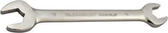 Paramount - 14mm x 15mm Standard Open End Wrench - 7-9/32" OAL, Double End, Full Polish Finish, 15° Head Angle - Americas Industrial Supply