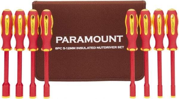 Paramount - 8 Piece 5 to 12mm Insulated Nutdriver Set - Solid Shaft, Ergonomic Handle - Americas Industrial Supply