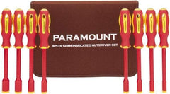 Paramount - 8 Piece 5 to 12mm Insulated Nutdriver Set - Solid Shaft, Ergonomic Handle - Americas Industrial Supply