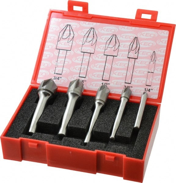 Keo - 5 Piece, 1/4 to 3/4" Head Diam, 82° Included Angle, Single End Countersink Set - Americas Industrial Supply