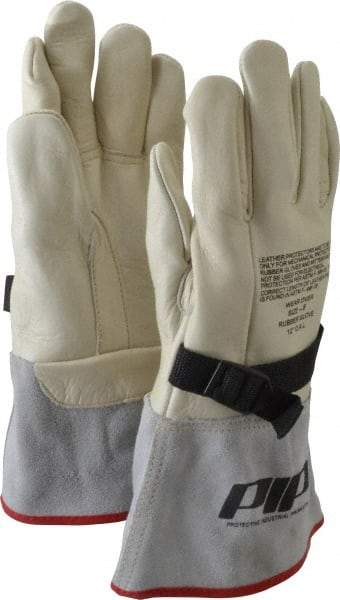 Novax - Class 1 & 2, Size M (8), 12" Long, Grain Cowhide Leather Protector - Natural, Not for Electrical Protection (ASTM F696-02), Wear Over Rubber Insulating Gloves, ASTM F696-02 - Americas Industrial Supply