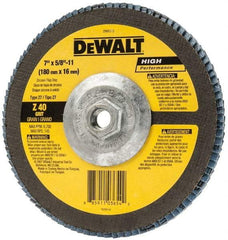 DeWALT - 40 Grit, 7" Disc Diam, 5/8-11 Center Hole, Type 27 Zirconia Alumina Flap Disc - 8,700 Max RPM, Fiberglass Backing, Arbor Attaching System, Coated - Americas Industrial Supply