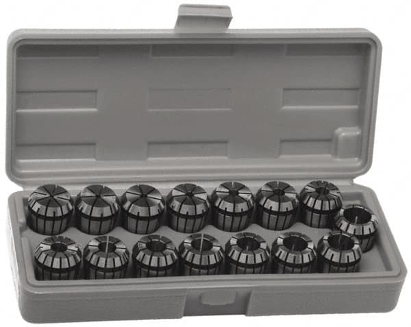 Accupro - 17 Piece, 5mm to 13mm Capacity, ER Coolant Collet Set - 0.02mm TIR, Series ER20 - Exact Industrial Supply