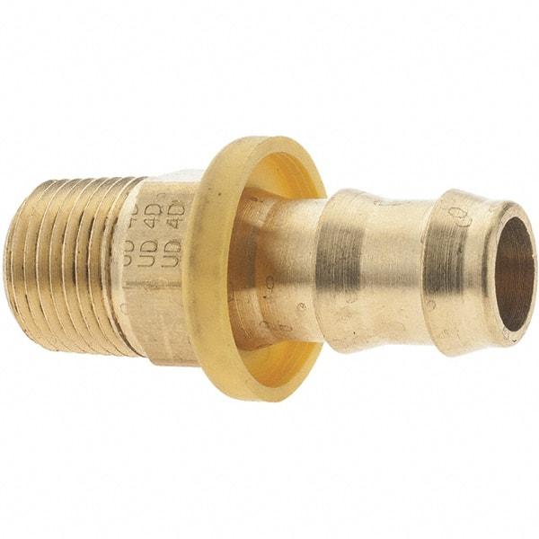 Parker - 1/2" ID 3/8-18 MNPTF Barbed Push On Male Fitting - Brass - Americas Industrial Supply