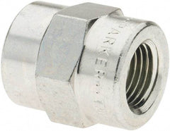 Parker - 1/8 Female Thread, Zinc Plated Steel Industrial Pipe Coupling - FNPTF, 6,000 psi - Americas Industrial Supply