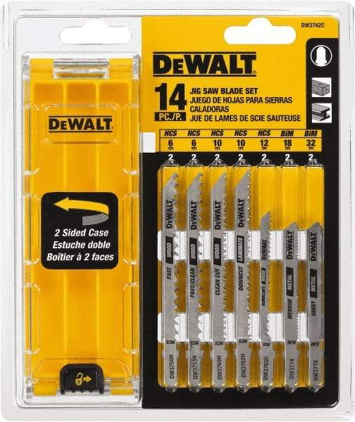 DeWALT - 14 Piece, 3" to 5" Long, 6 to 32 Teeth per Inch, Bi-Metal Jig Saw Blade Set - Toothed Edge, T-Shank - Americas Industrial Supply