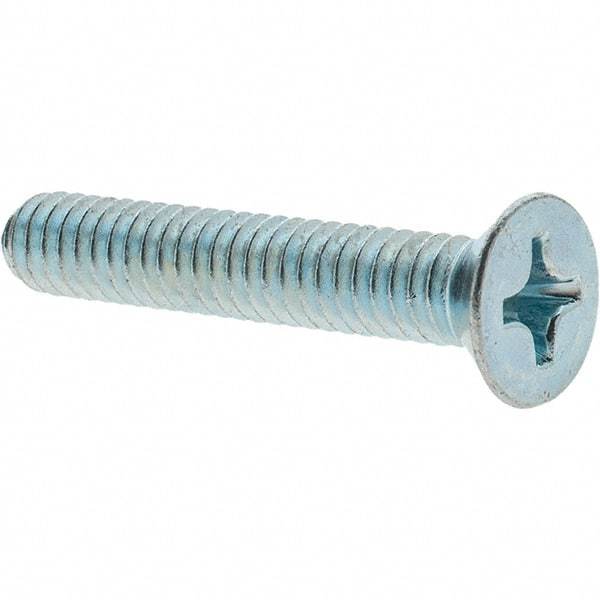 Value Collection - 1/4-20 UNC, 1-1/2" OAL Phillips Drive Machine Screw - Flat Head, Grade 2 Steel, Zinc-Plated Finish, Without Washer - Americas Industrial Supply