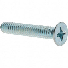 Value Collection - 1/4-20 UNC, 1-1/2" OAL Phillips Drive Machine Screw - Flat Head, Grade 2 Steel, Zinc-Plated Finish, Without Washer - Americas Industrial Supply