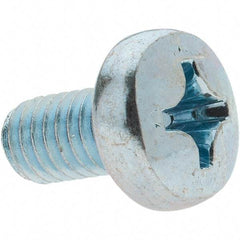 Value Collection - M6x1.00, 10mm Length Under Head Phillips Drive Machine Screw - Pan Head, Grade 4.8 Steel, Zinc-Plated Finish, Without Washer - Americas Industrial Supply