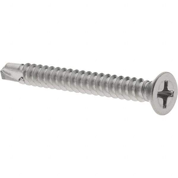 Value Collection - #8, Flat Head, Phillips Drive, 1-1/2" OAL, #2 Point, Self Drilling Screw - Grade 410 Stainless Steel - Americas Industrial Supply