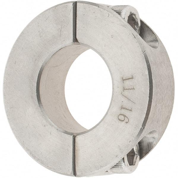 Value Collection - 11/16" Bore, Stainless Steel, Two Piece Two Piece Split Shaft Collar - 1-1/2" Outside Diam, 1/2" Wide - Americas Industrial Supply