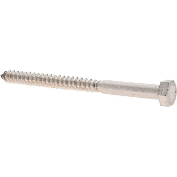 Made in USA - 5/16 Screw, 4" Length Under Head, Stainless Steel, Hex Head Lag Screw - Uncoated, Grade 18-8 - Americas Industrial Supply