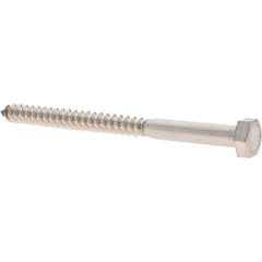 Made in USA - 5/16 Screw, 4" Length Under Head, Stainless Steel, Hex Head Lag Screw - Uncoated, Grade 18-8 - Americas Industrial Supply