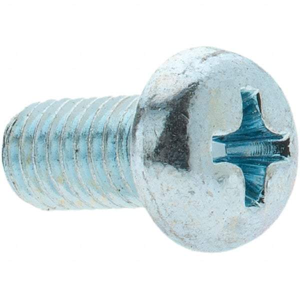 Value Collection - M5x0.80, 10mm Length Under Head Phillips Drive Machine Screw - Pan Head, Grade 4.8 Steel, Zinc-Plated Finish, Without Washer - Americas Industrial Supply