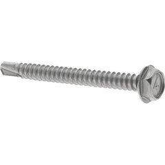 Value Collection - #10, Hex Washer Head, Hex Drive, 2" Length Under Head, #2 Point, Self Drilling Screw - Grade 410 Stainless Steel - Americas Industrial Supply