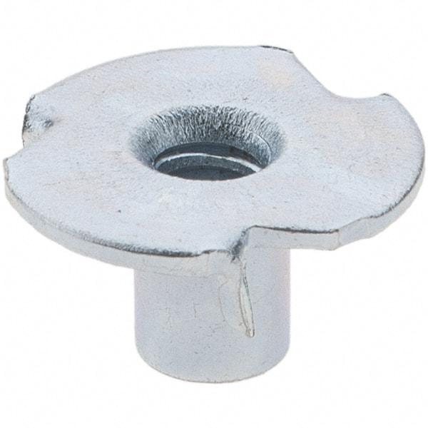 Made in USA - #6-32 Zinc-Plated Steel Standard Tee Nut - 1/4" Barrel Length, 1/2" Flange Diam, 3 Prongs - Americas Industrial Supply