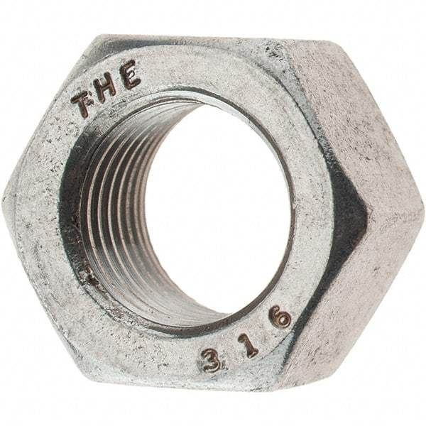 Value Collection - 1/2-20 UNF Stainless Steel Right Hand Hex Nut - 3/4" Across Flats, 7/16" High, Uncoated - Americas Industrial Supply