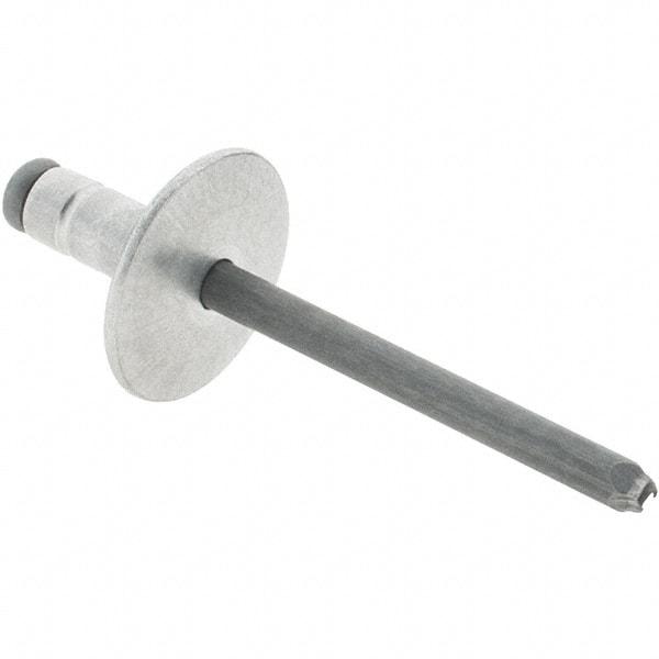 RivetKing - Large Flange Head Aluminum Open End Blind Rivet - Steel Mandrel, 0.063" to 0.252" Grip, 0.44" Length Under Head, 3/16" Body Diam - Americas Industrial Supply