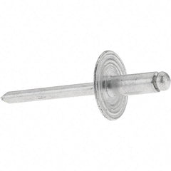 Value Collection - Size 64 Large Flange Dome Head Aluminum Open End Blind Rivet - Aluminum Mandrel, 0.062" to 1/4" Grip, 0.615" Head Diam, 0.192" to 0.196" Hole Diam, 0.45" Length Under Head, 3/16" Body Diam - Americas Industrial Supply