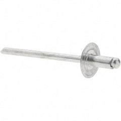 Value Collection - Size 42 Large Flange Dome Head Aluminum Open End Blind Rivet - Aluminum Mandrel, 0.032" to 1/8" Grip, 3/8" Head Diam, 0.129" to 0.133" Hole Diam, 0.275" Length Under Head, 1/8" Body Diam - Americas Industrial Supply