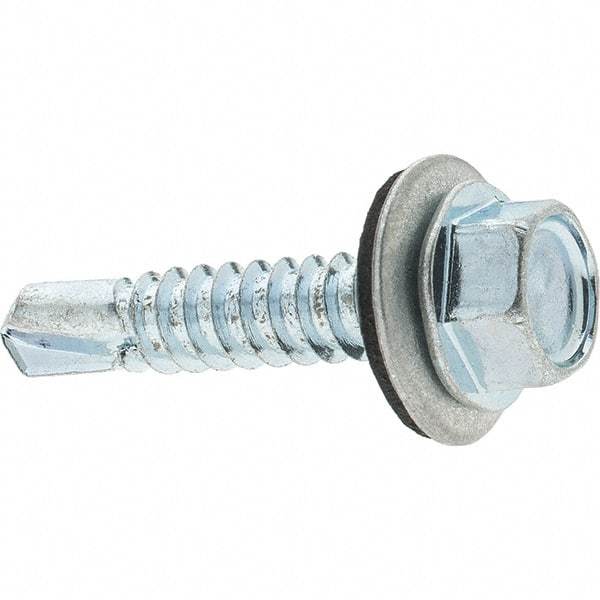 Value Collection - 1/4", Hex Washer Head, Hex Drive, 1-1/4" Length Under Head, #3 Point, Self Drilling Screw - Steel, Zinc-Plated Finish - Americas Industrial Supply