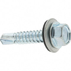 Value Collection - 1/4", Hex Washer Head, Hex Drive, 1-1/4" Length Under Head, #3 Point, Self Drilling Screw - Steel, Zinc-Plated Finish - Americas Industrial Supply