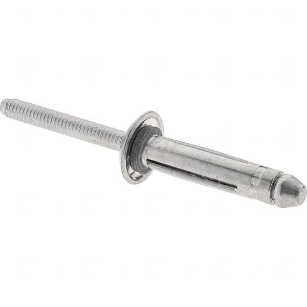 RivetKing - Aluminum Open End Blind Rivet - Aluminum Mandrel, 1/8" to 3/8" Grip, 1/4" Head Diam, 1-1/64" Length Under Head, 1/4" Body Diam - Americas Industrial Supply