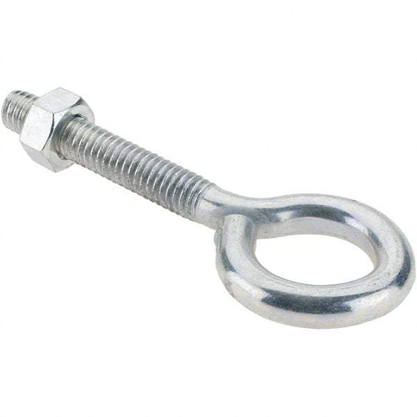 Made in USA - 5/16-18, Zinc-Plated Finish, Steel Wire Turned Eye Bolt - 1-3/4" Thread Length, 3/4" ID, 2" Shank Length - Americas Industrial Supply