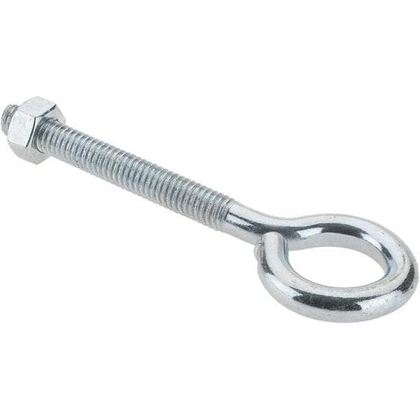 Made in USA - 5/16-18, Zinc-Plated Finish, Steel Wire Turned Eye Bolt - 2-1/4" Thread Length, 3/4" ID, 2-3/4" Shank Length - Americas Industrial Supply