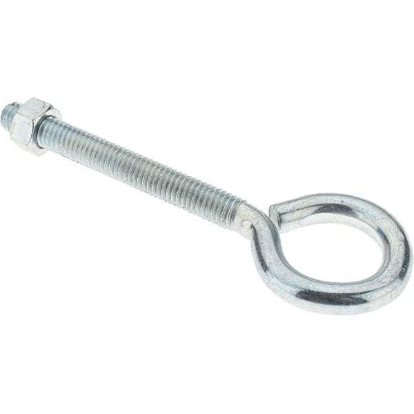 Value Collection - 3/8-16, Zinc-Plated Finish, Steel Wire Turned Eye Bolt - 3-1/8" Thread Length, 1" ID, 3-3/8" Shank Length - Americas Industrial Supply