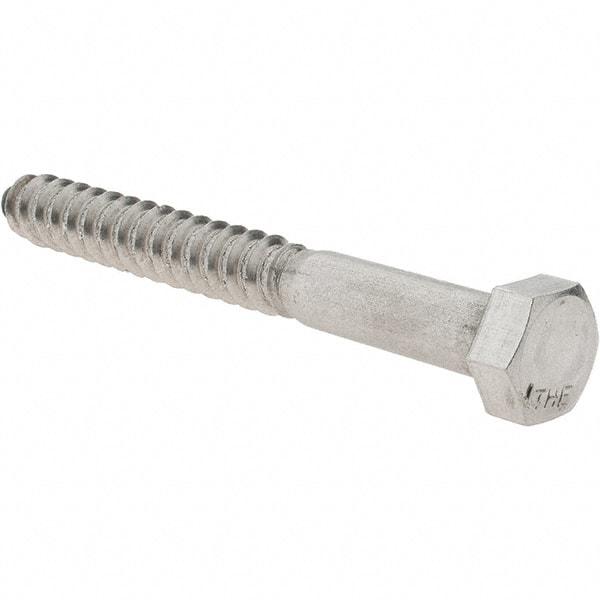 Value Collection - 1/2 Screw, 4-1/2" Length Under Head, Stainless Steel, Hex Head Lag Screw - Uncoated, Grade 18-8 - Americas Industrial Supply