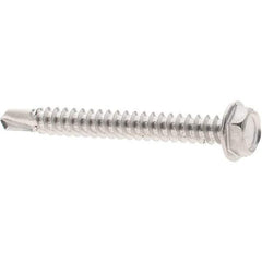 Value Collection - #8, Hex Washer Head, Hex Drive, 1-1/2" Length Under Head, #2 Point, Self Drilling Screw - Grade 410 Stainless Steel - Americas Industrial Supply