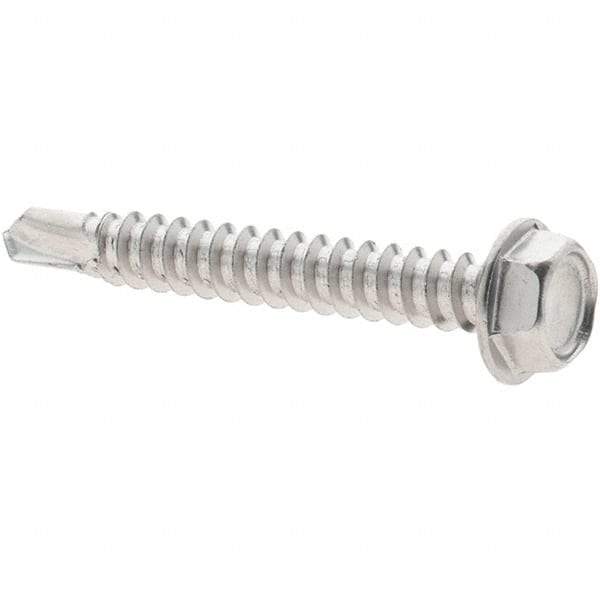 Value Collection - #8, Hex Washer Head, Hex Drive, 1-1/4" Length Under Head, #2 Point, Self Drilling Screw - Grade 410 Stainless Steel - Americas Industrial Supply