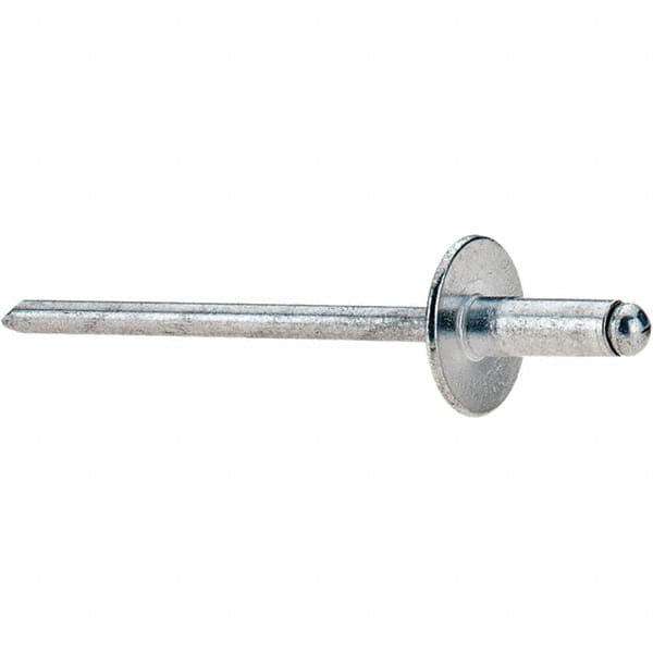 Value Collection - Size 43 Large Flange Dome Head Aluminum Open End Blind Rivet - Aluminum Mandrel, 0.126" to 0.187" Grip, 3/8" Head Diam, 0.129" to 0.133" Hole Diam, 0.337" Length Under Head, 1/8" Body Diam - Americas Industrial Supply