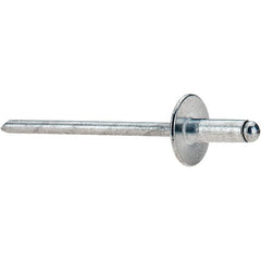 Value Collection - Size 43 Large Flange Dome Head Aluminum Open End Blind Rivet - Aluminum Mandrel, 0.126" to 0.187" Grip, 3/8" Head Diam, 0.129" to 0.133" Hole Diam, 0.337" Length Under Head, 1/8" Body Diam - Americas Industrial Supply