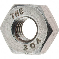 Value Collection - 1/4-20 UNC Stainless Steel Right Hand Heavy Hex Nut - 1/2" Across Flats, 15/64" High, Uncoated - Americas Industrial Supply