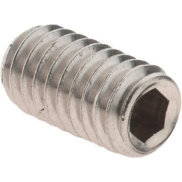 Made in USA - 5/16-18 UNC, 5/8" OAL, Cup Point Set Screw - Grade 18-8 Stainless Steel, 3/32" Key - Americas Industrial Supply